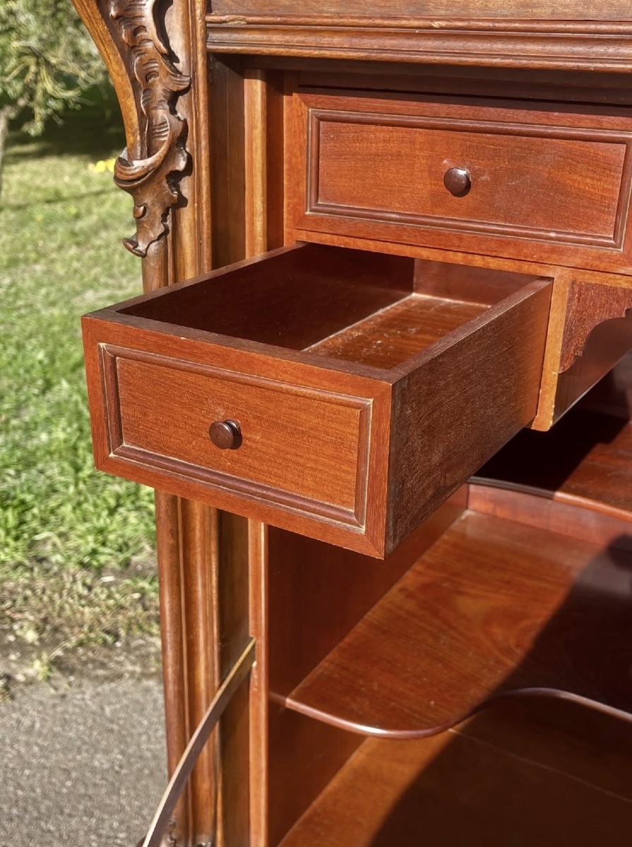 Secrétaire Galbé en Noyer Style Louis XV-photo-2
