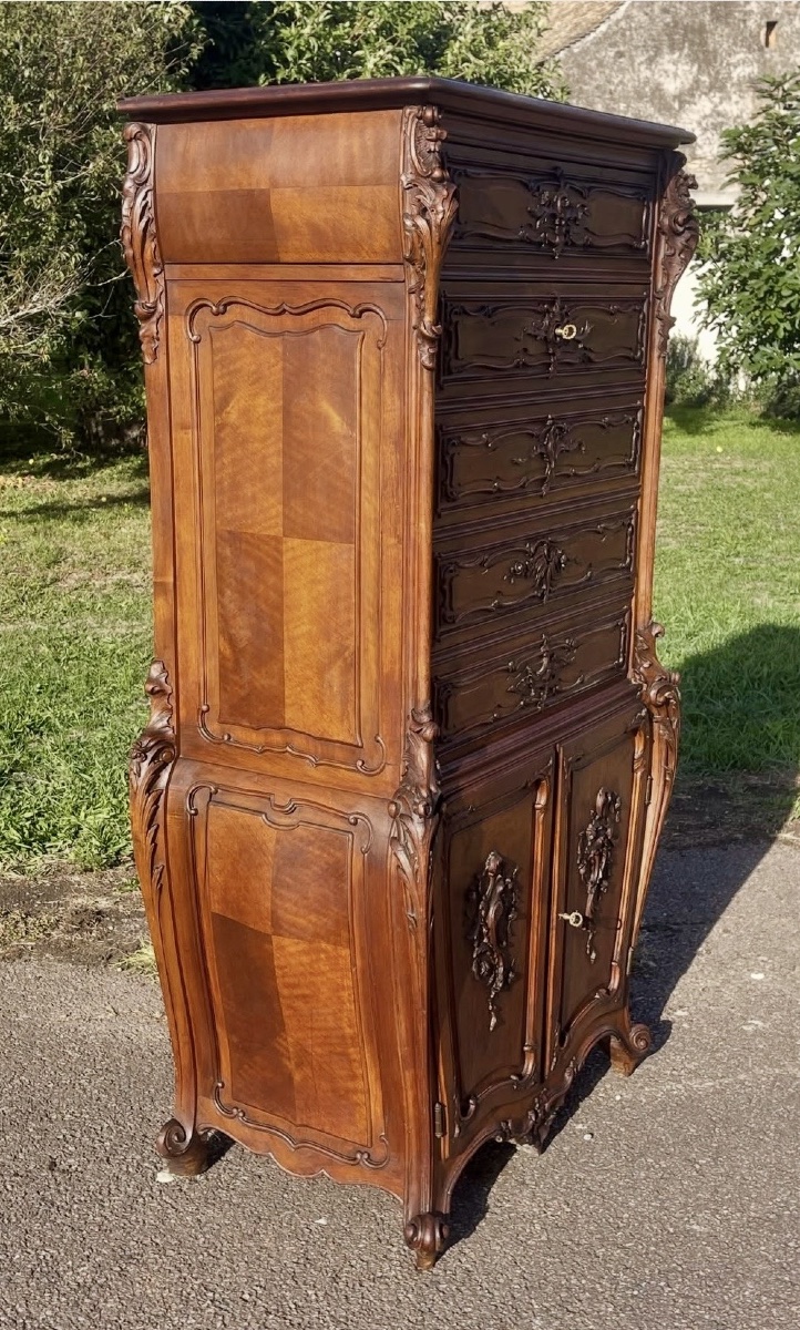Secrétaire Galbé en Noyer Style Louis XV-photo-6