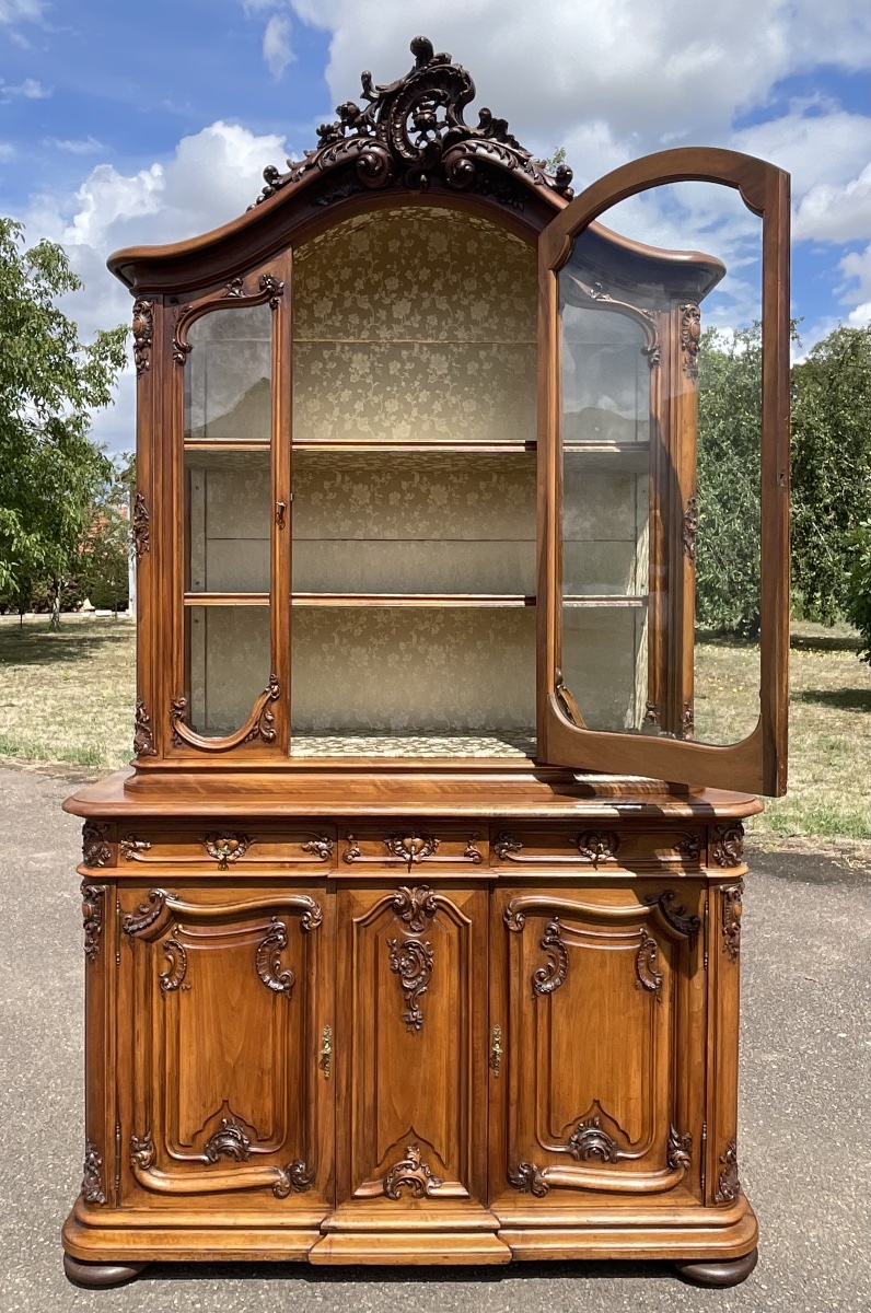 Buffet Vitrine en Noyer Style Louis XV-photo-7