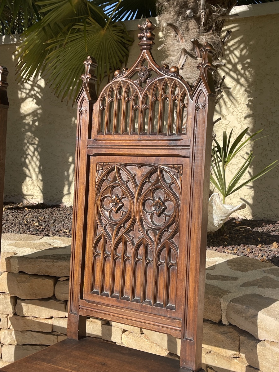 Pair Of Gothic Walnut Chairs-photo-2