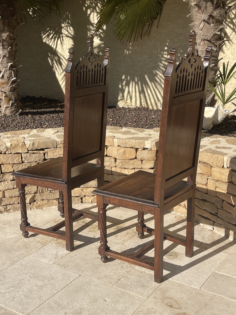 Pair Of Gothic Walnut Chairs-photo-3