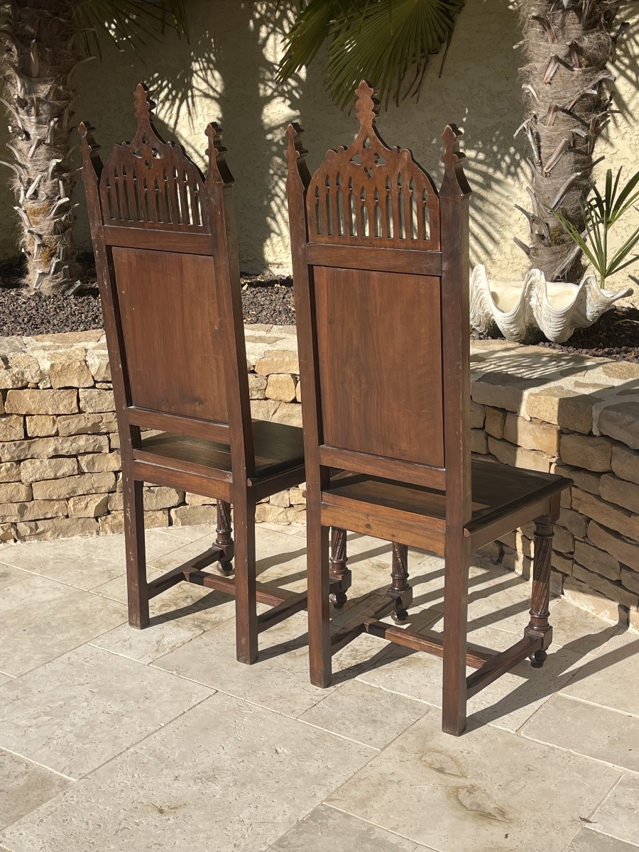 Pair Of Gothic Walnut Chairs-photo-4