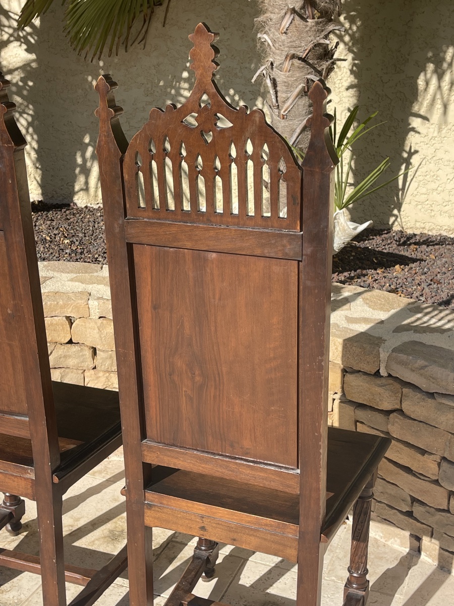 Pair Of Gothic Walnut Chairs-photo-6