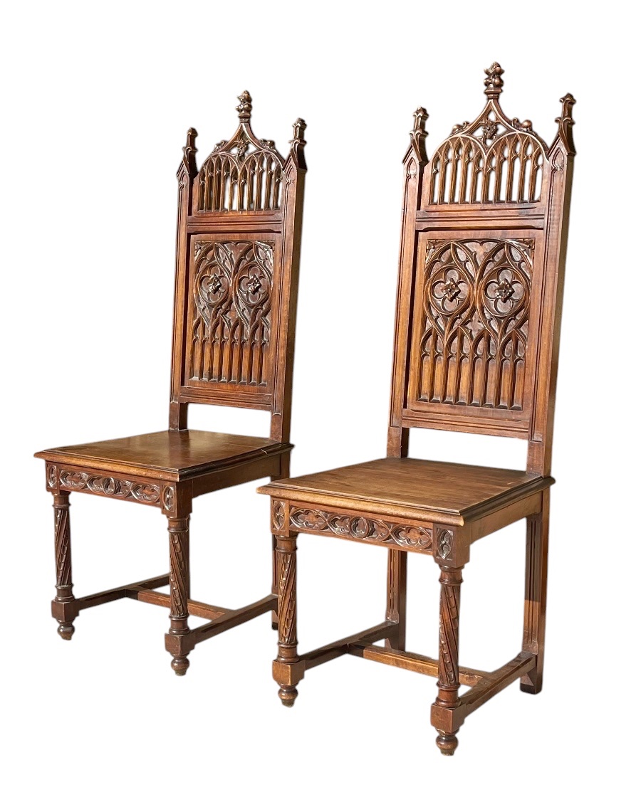 Pair Of Gothic Walnut Chairs