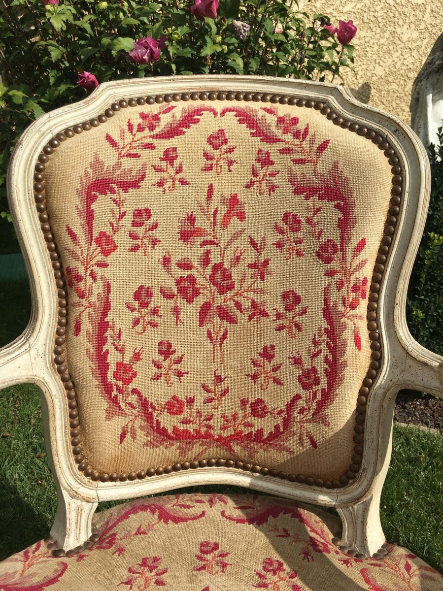 XVIIIe - Paire de Fauteuils Cabriolets  Laqués d'époque Louis XV-photo-3