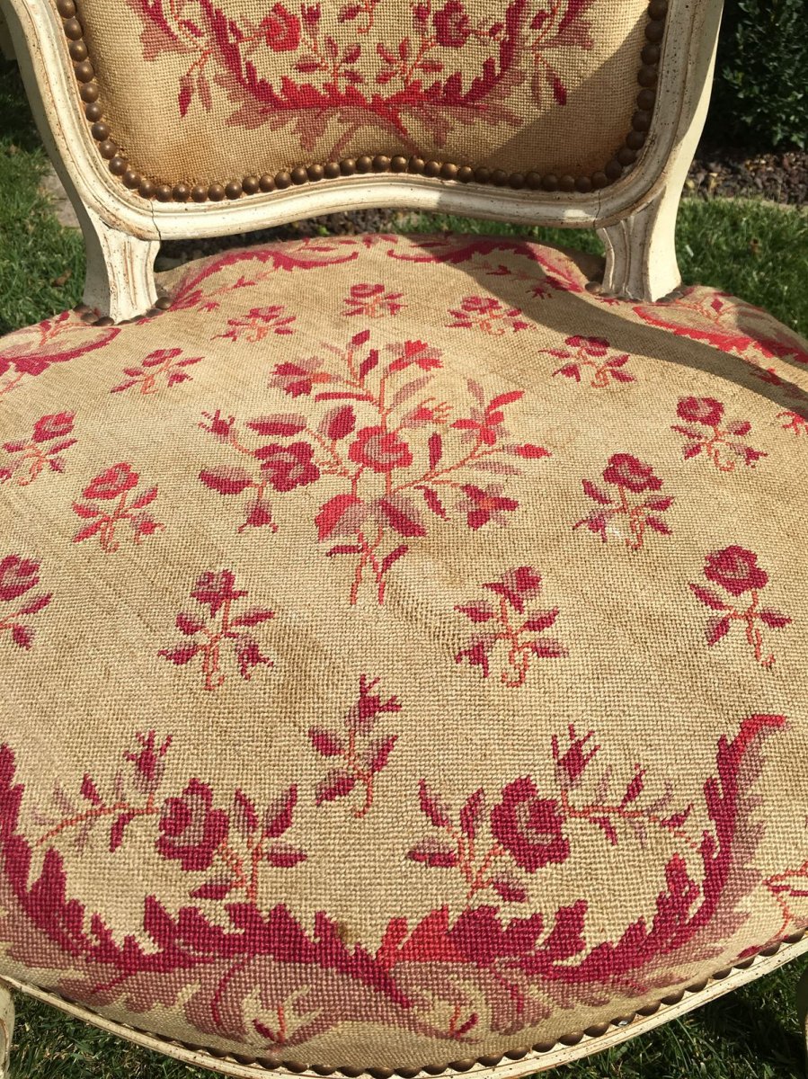 XVIIIe - Paire de Fauteuils Cabriolets  Laqués d'époque Louis XV-photo-4