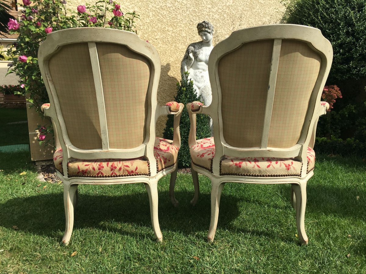 XVIIIe - Pair Of Lacquered Armchairs Period Louis XV-photo-6