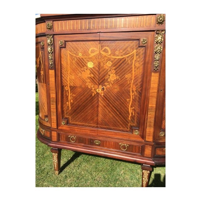 Large Buffet / Marquetry & Bronze Cabinet Louis XVI Style-photo-3
