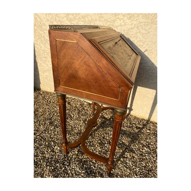 Slope Desk In Walnut And Brass Louis XVI Style-photo-6