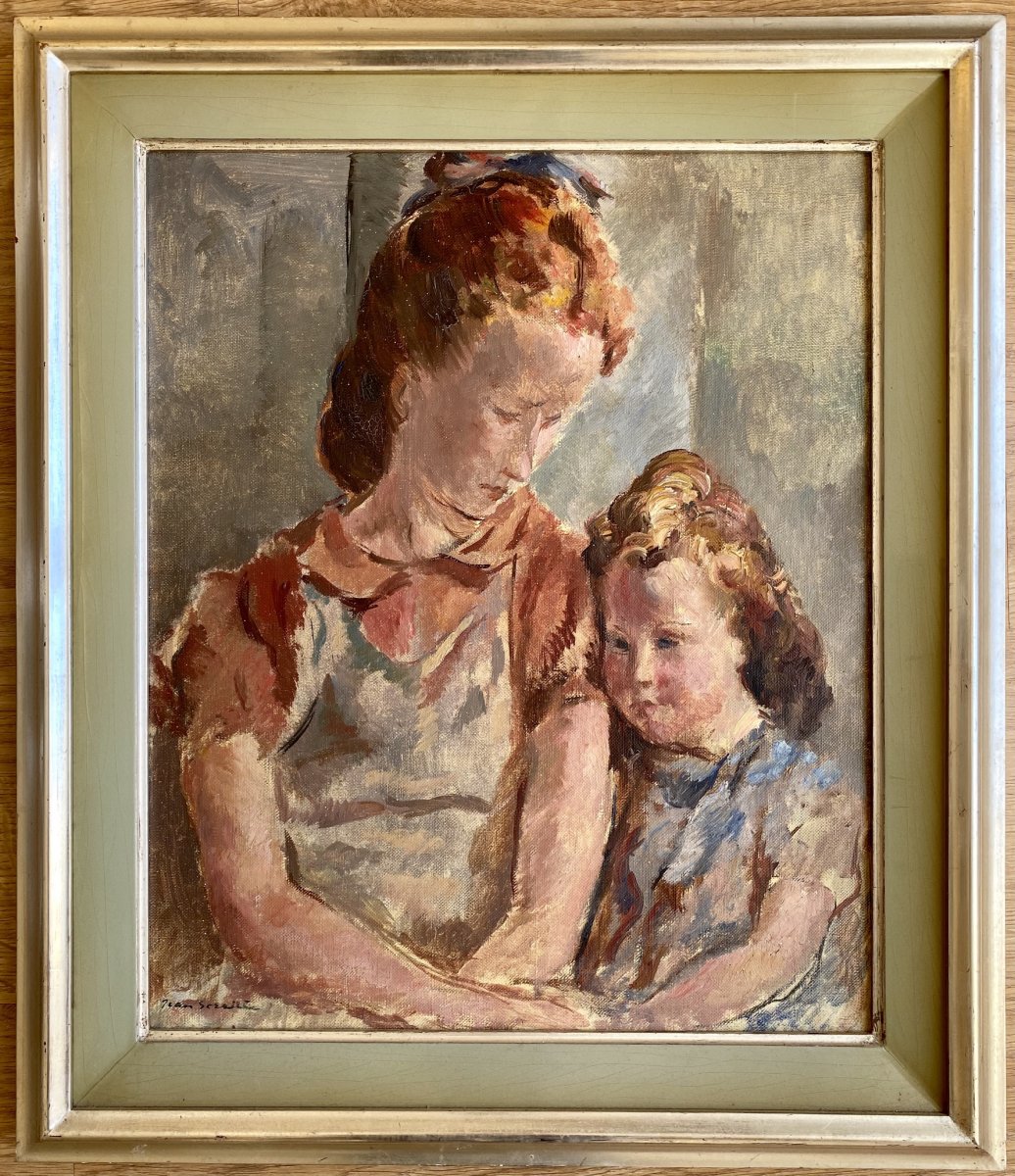 Jean SerriÈre - The Mother And Child, Oil On Canvas-photo-2