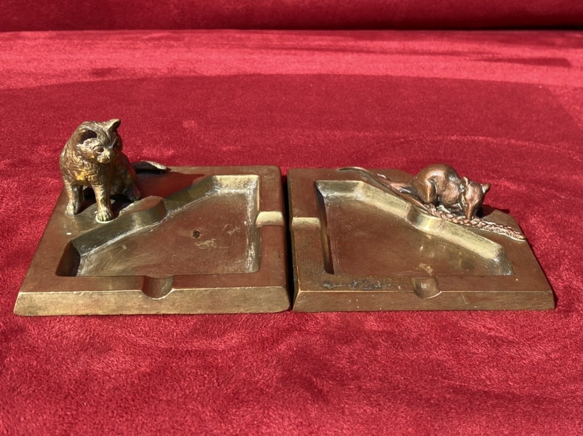 Pair Of Bronze Ashtrays 