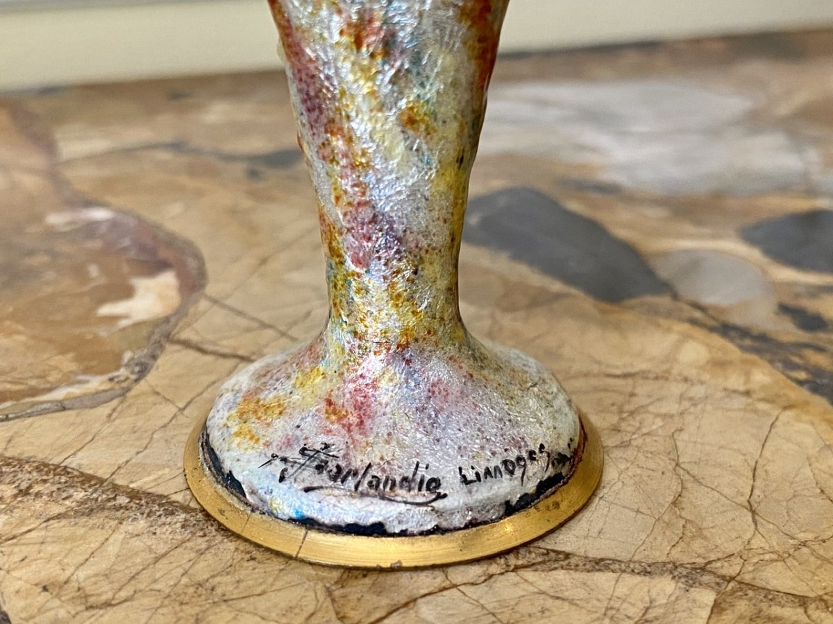 Jules Sarlandie - Enameled Copper Vase Limoges-photo-3