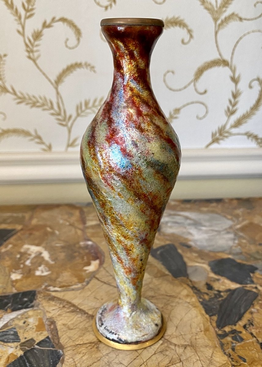 Jules Sarlandie - Enameled Copper Vase Limoges-photo-4