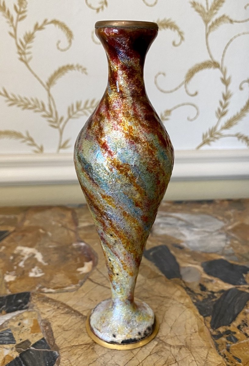 Jules Sarlandie - Enameled Copper Vase Limoges-photo-2