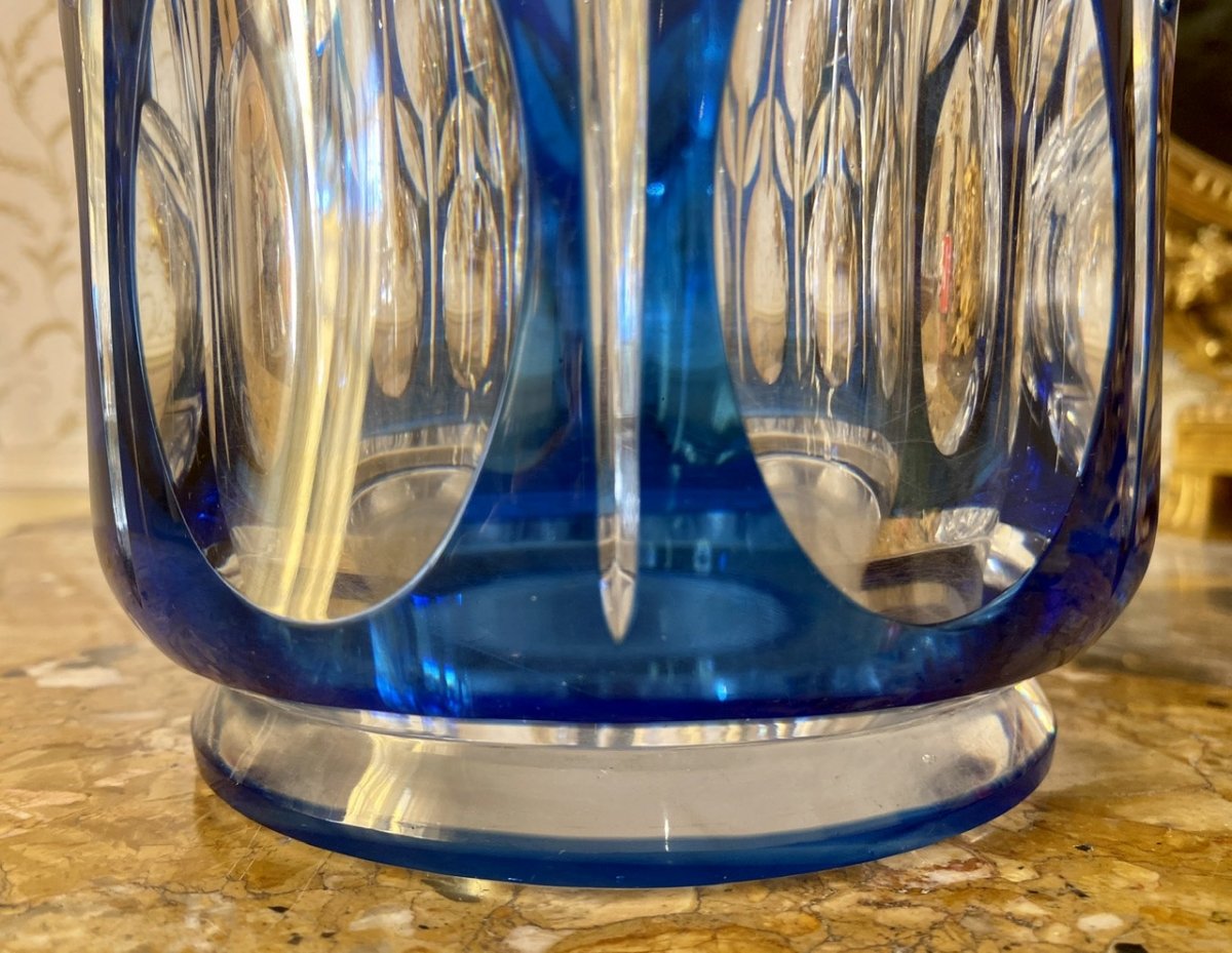 Val Saint Lambert - Vase en Cristal Taillé Doublé Bleu-photo-1