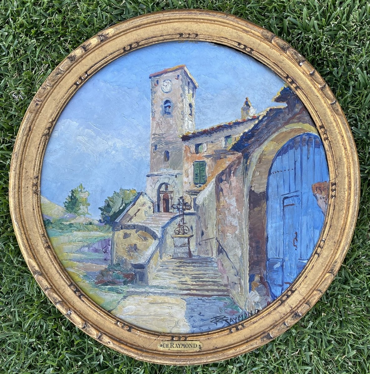 Ch. RAYMOND - Huile sur Isorel, Eglise à PIOLENC (Vaucluse) 