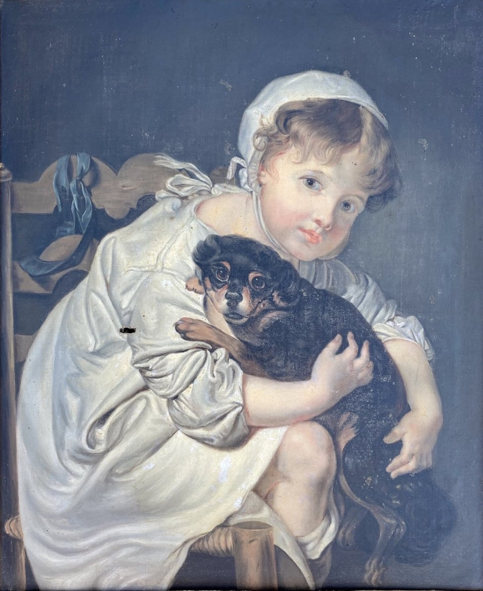 Jb Greuze - Oil On Canvas, Child With His Dog-photo-3