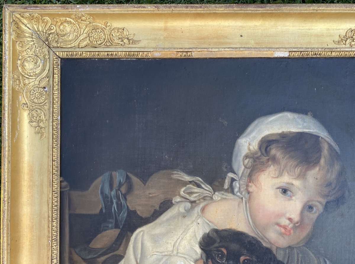 Jb Greuze - Oil On Canvas, Child With His Dog-photo-4