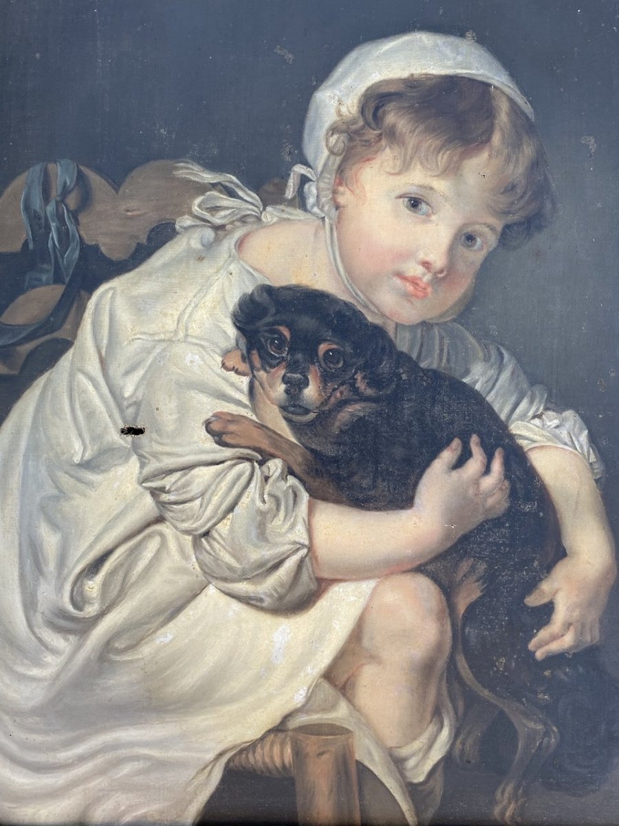 Jb Greuze - Oil On Canvas, Child With His Dog