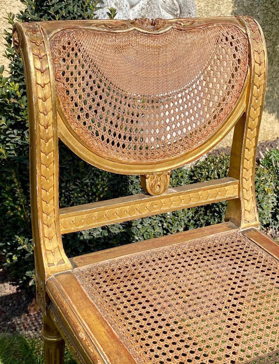 Small Bench Golden Wood & Cannage Louis XVI Style-photo-3