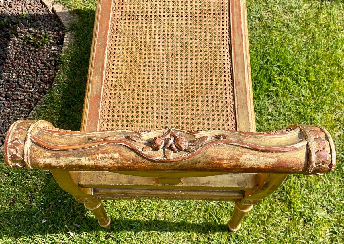 Small Bench Golden Wood & Cannage Louis XVI Style-photo-2