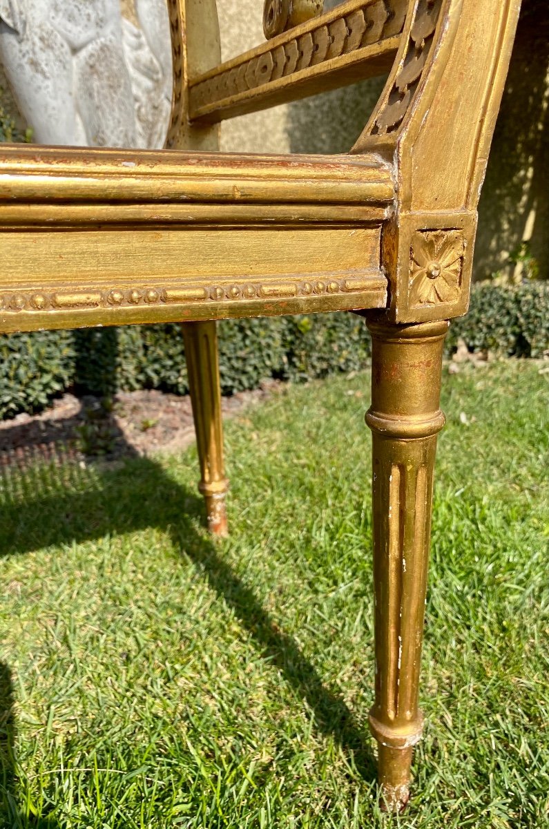 Small Bench Golden Wood & Cannage Louis XVI Style-photo-4