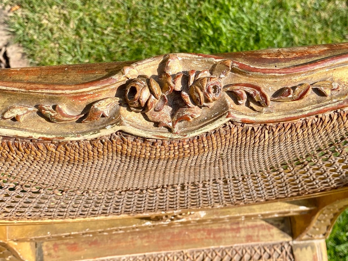 Small Bench Golden Wood & Cannage Louis XVI Style-photo-6