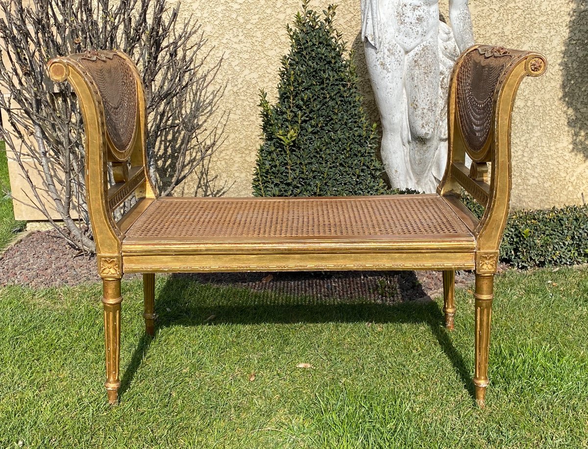 Small Bench Golden Wood & Cannage Louis XVI Style