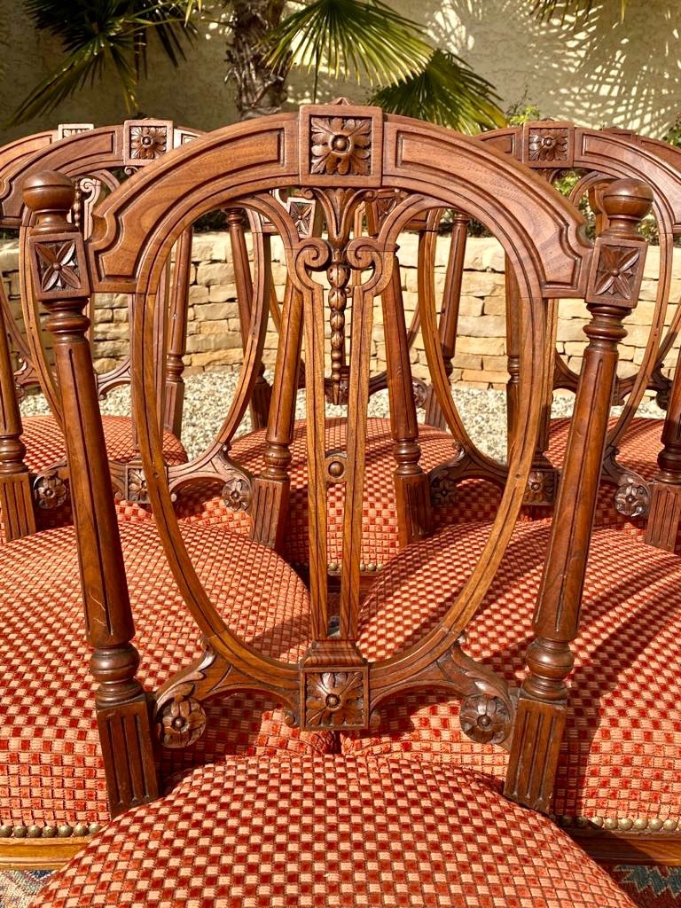 Suite Of 6 Louis XVI Style Walnut Chairs-photo-1