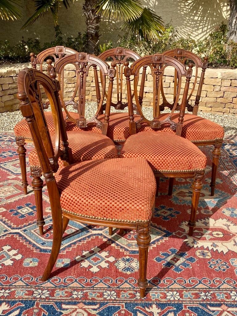 Suite Of 6 Louis XVI Style Walnut Chairs-photo-3