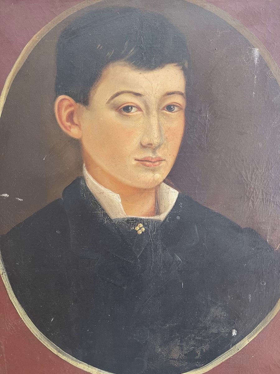 Oil On Canvas, Portrait Of A Young Boy-photo-2