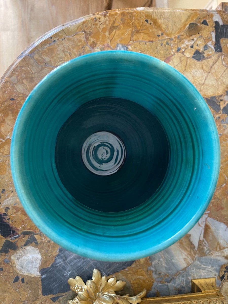 ACCOLAY - Vase en Faïence Vernissée Bleu Turquoise-photo-1