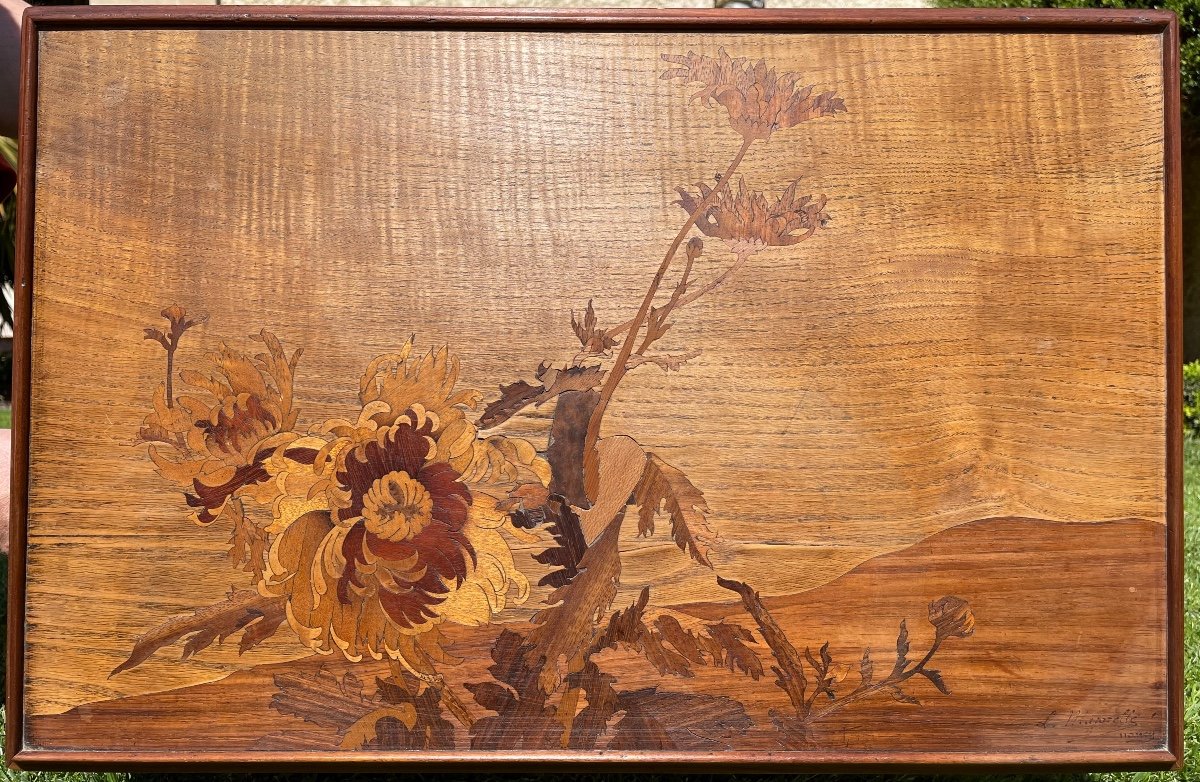 L. Majorelle - Mahogany & Art Nouveau Marquetry Little Table-photo-3