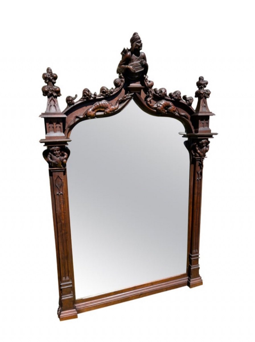 Gothic Style Walnut Mirror