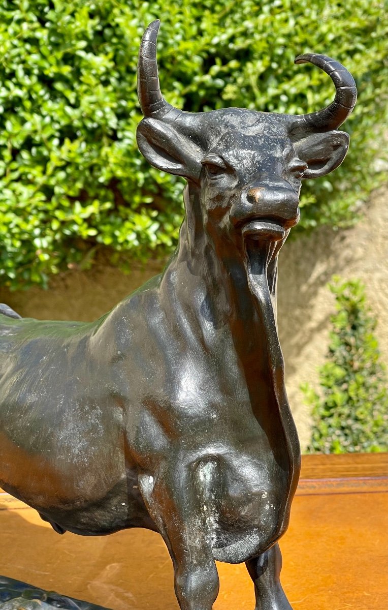 Assigned To A. Clesinger - Bronze « Roman bull » With Brown Patina-photo-2