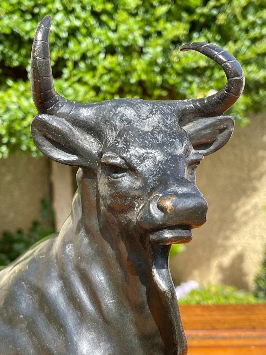 Assigned To A. Clesinger - Bronze « Roman bull » With Brown Patina-photo-3