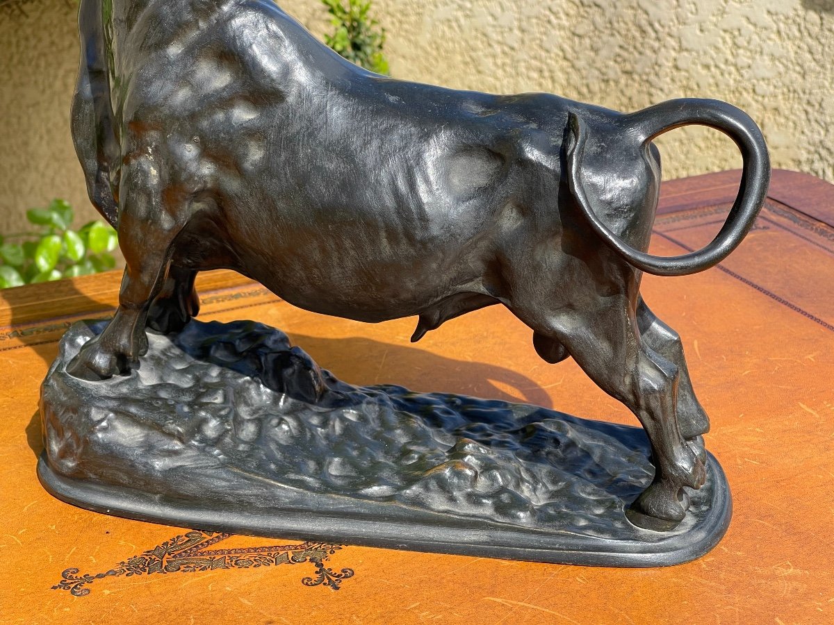 Assigned To A. Clesinger - Bronze « Roman bull » With Brown Patina-photo-5