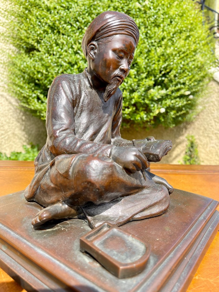 Meiji Period - Bronze « literate Writing »-photo-2