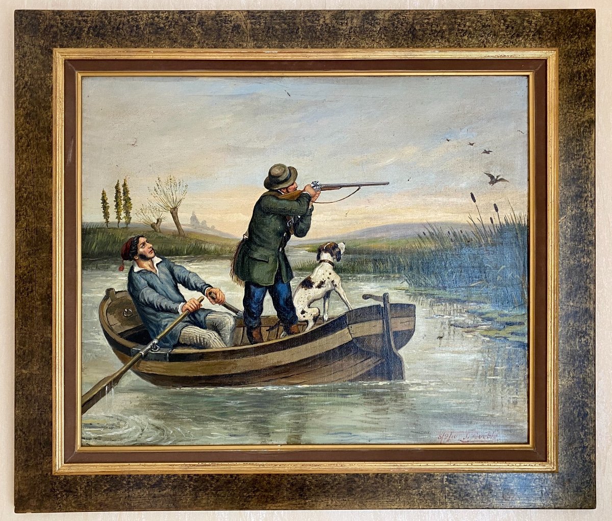 J. GUËBLE - Huile sur Toile « La Chasse aux Canards »