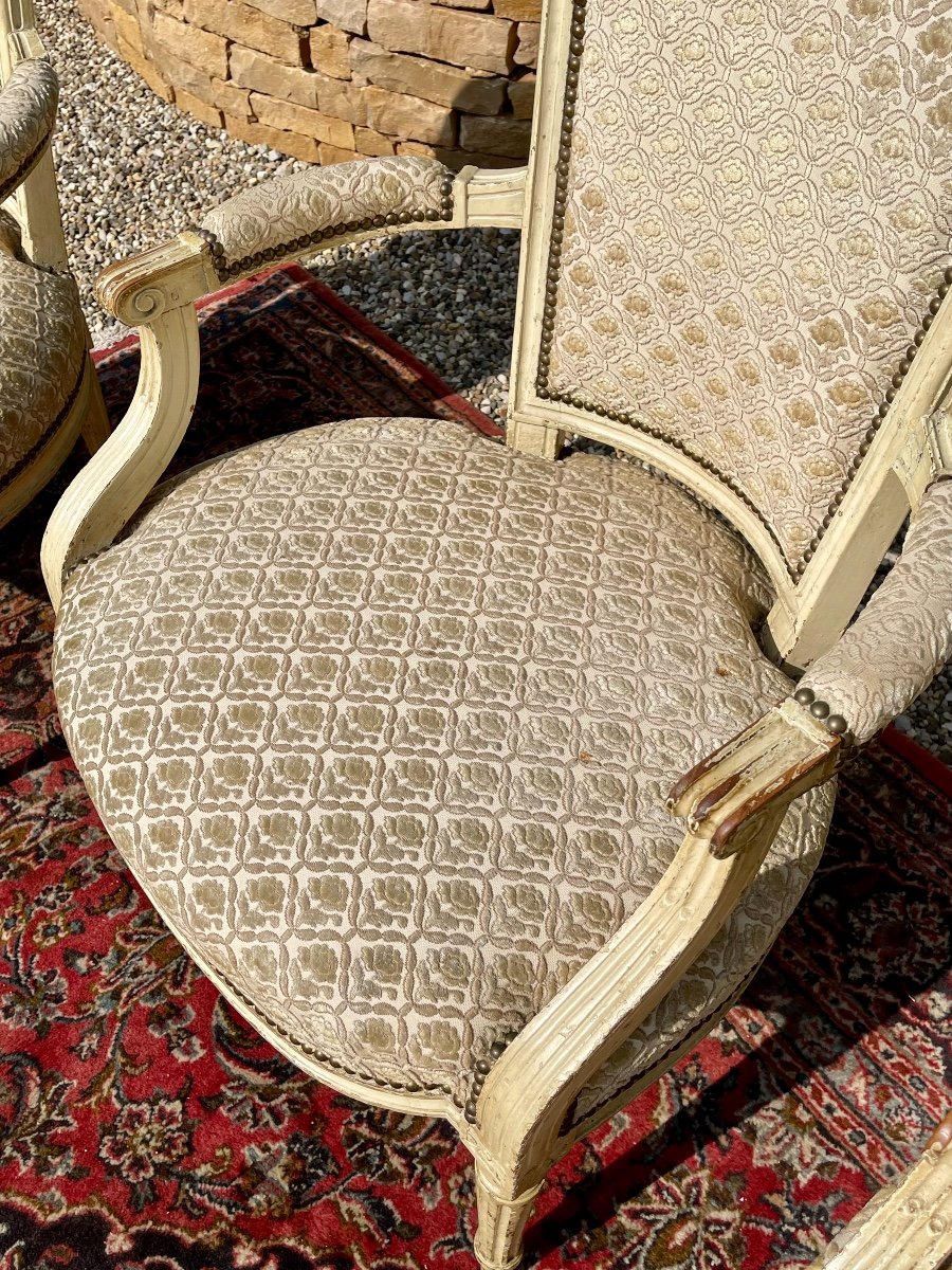 XVIIIth - Suite Of 4 Louis XVI Lacquered Cabriolet Armchairs-photo-1