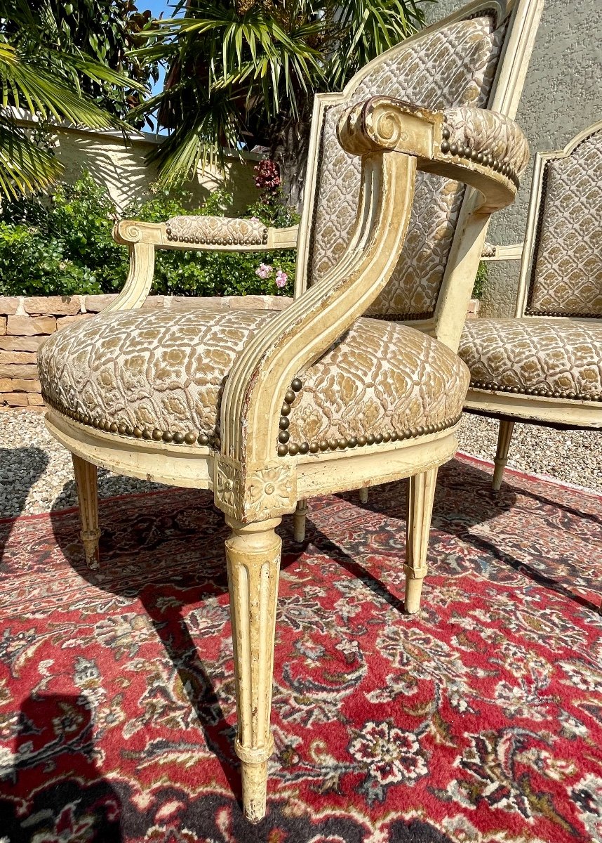 XVIIIth - Suite Of 4 Louis XVI Lacquered Cabriolet Armchairs-photo-3