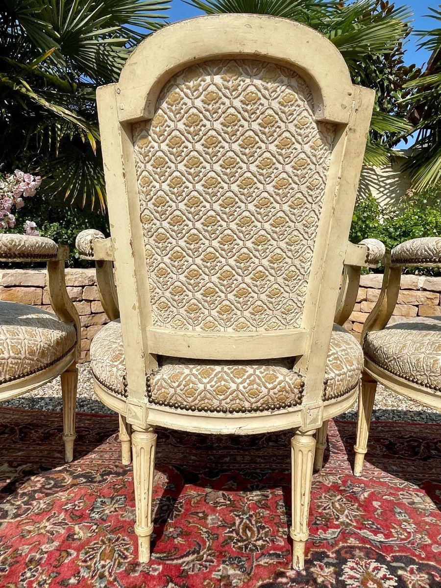 XVIIIth - Suite Of 4 Louis XVI Lacquered Cabriolet Armchairs-photo-6