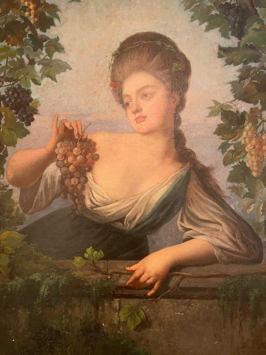 Large Portrait Young Woman With Bunches Of Grapes-photo-3