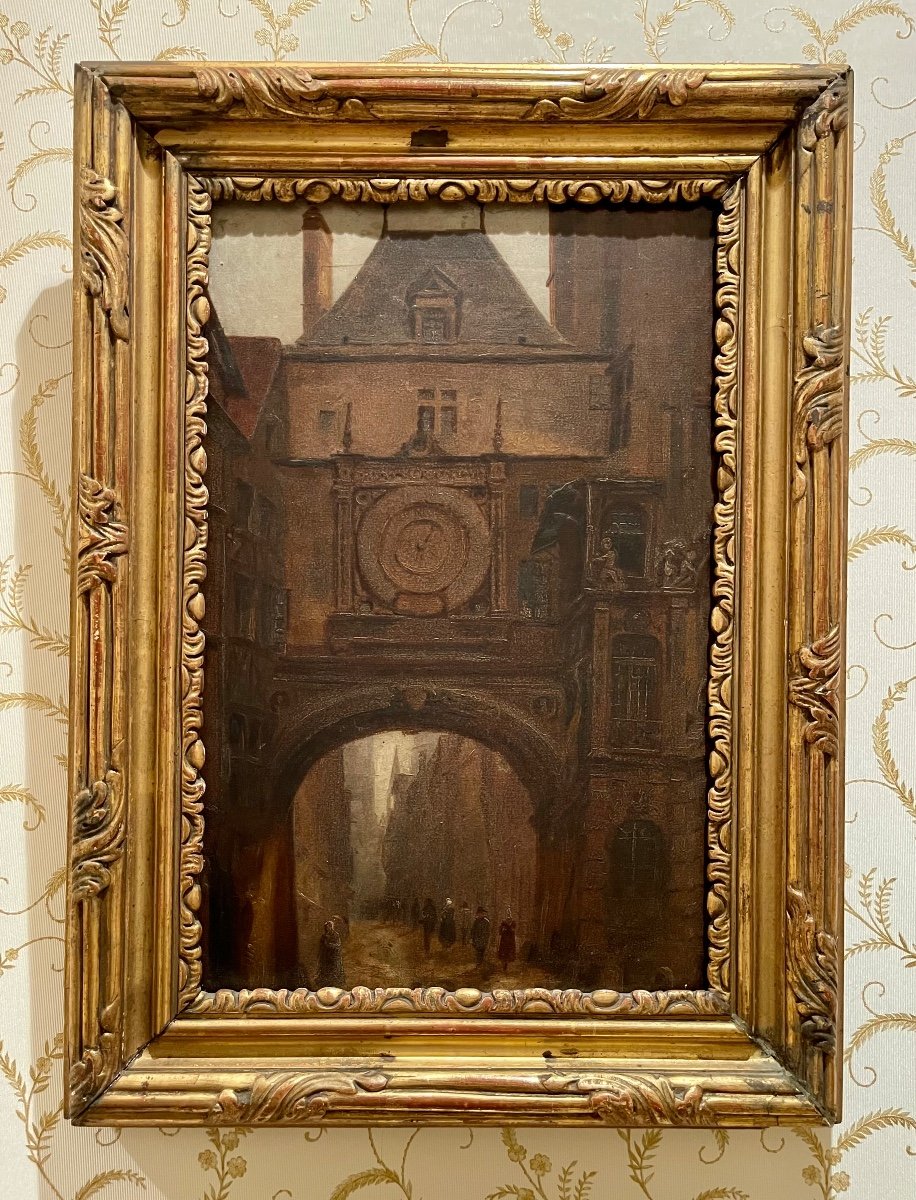 ROUEN « Rue du Gros-Horloge » , Huile sur Carton