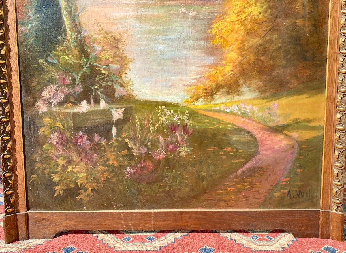 A. WOLF - Grand Tableau, Paysage Lacustre-photo-4