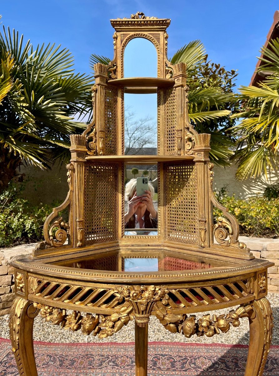 Paire d’encoignures Bois Doré & Cannage Style Louis XV -photo-2
