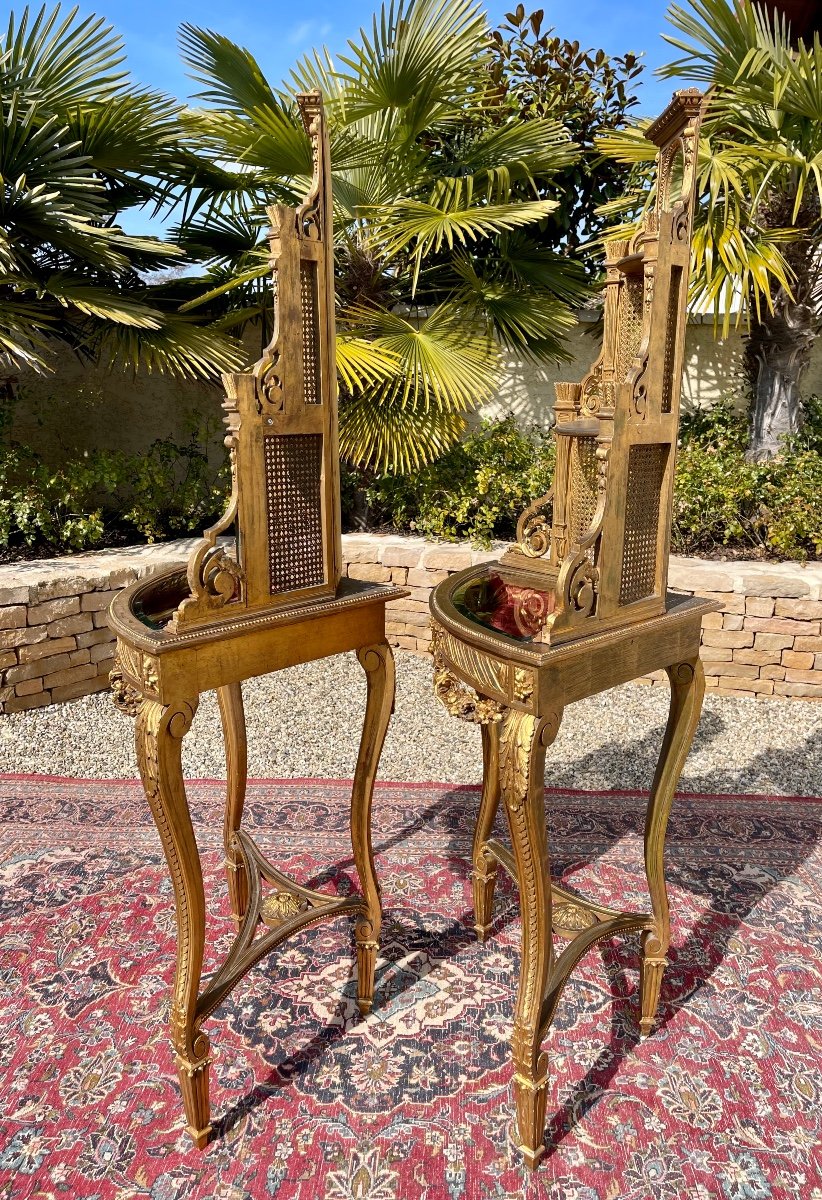 Paire d’encoignures Bois Doré & Cannage Style Louis XV -photo-6