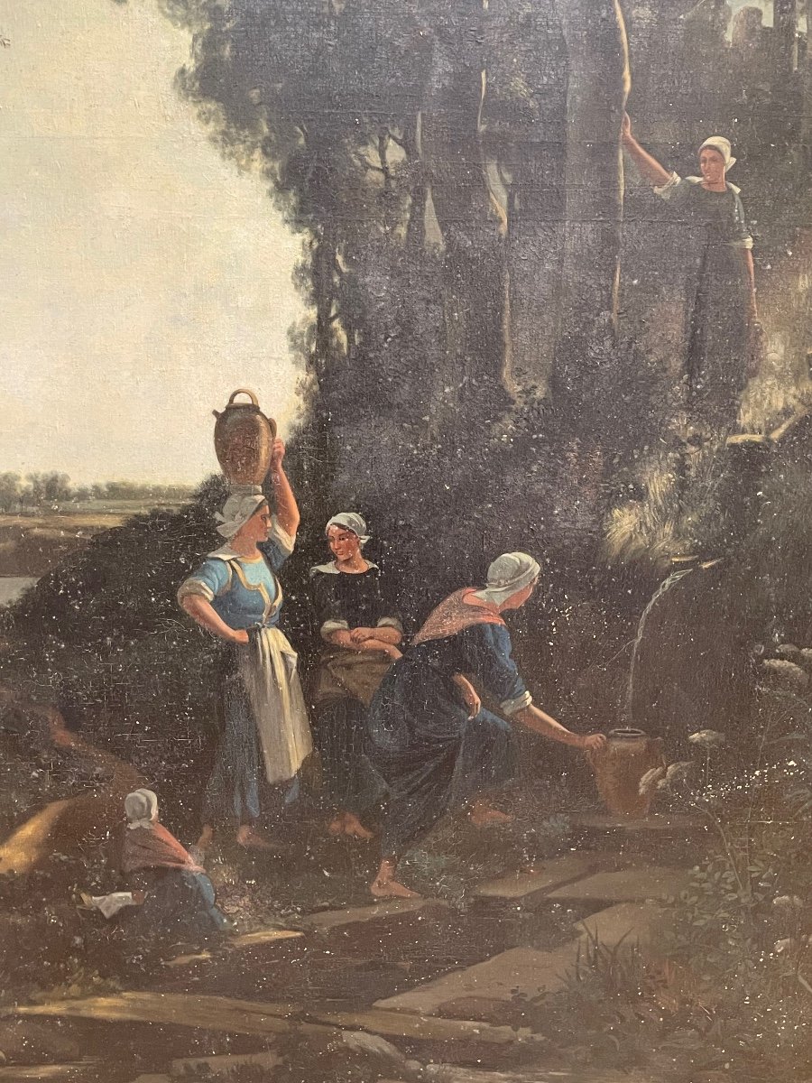 The Washerwomen, Large Oil On Canvas-photo-4