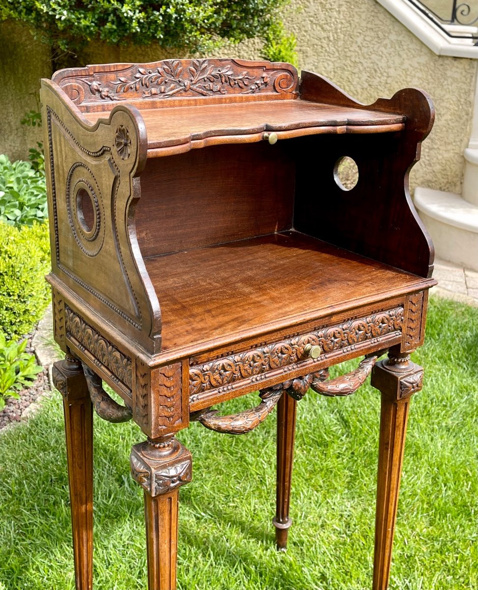 Louis XVI Style Walnut Bedside Table-photo-2