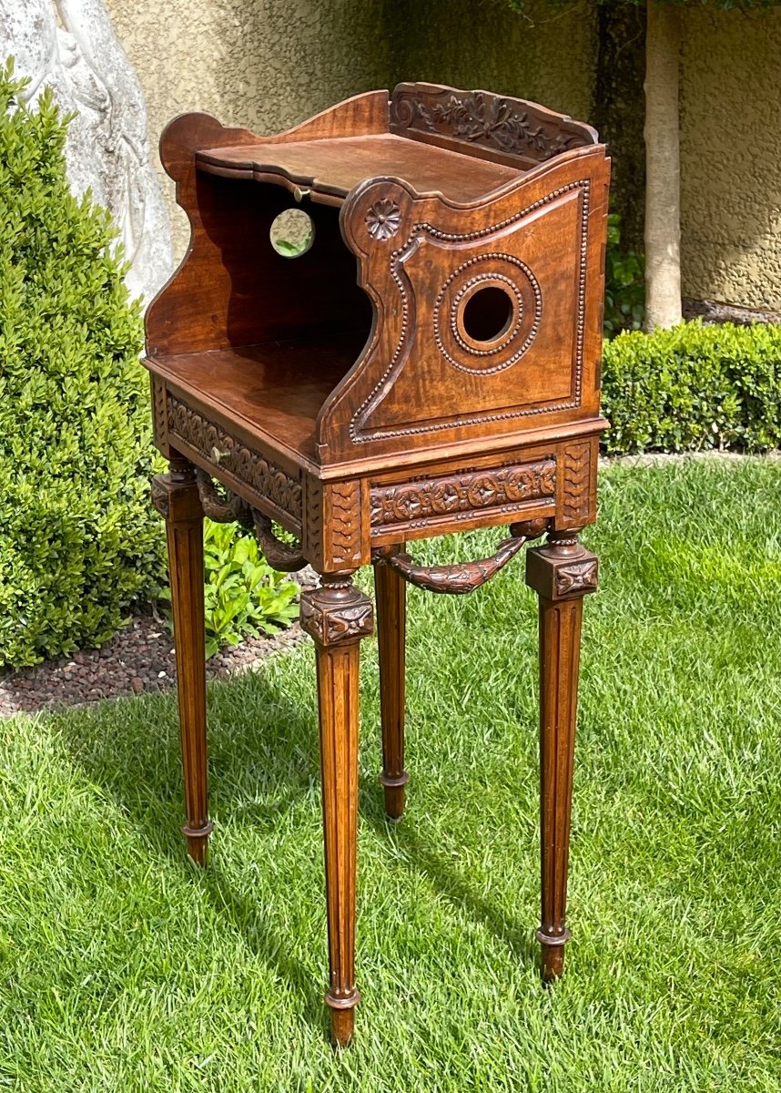 Louis XVI Style Walnut Bedside Table-photo-1